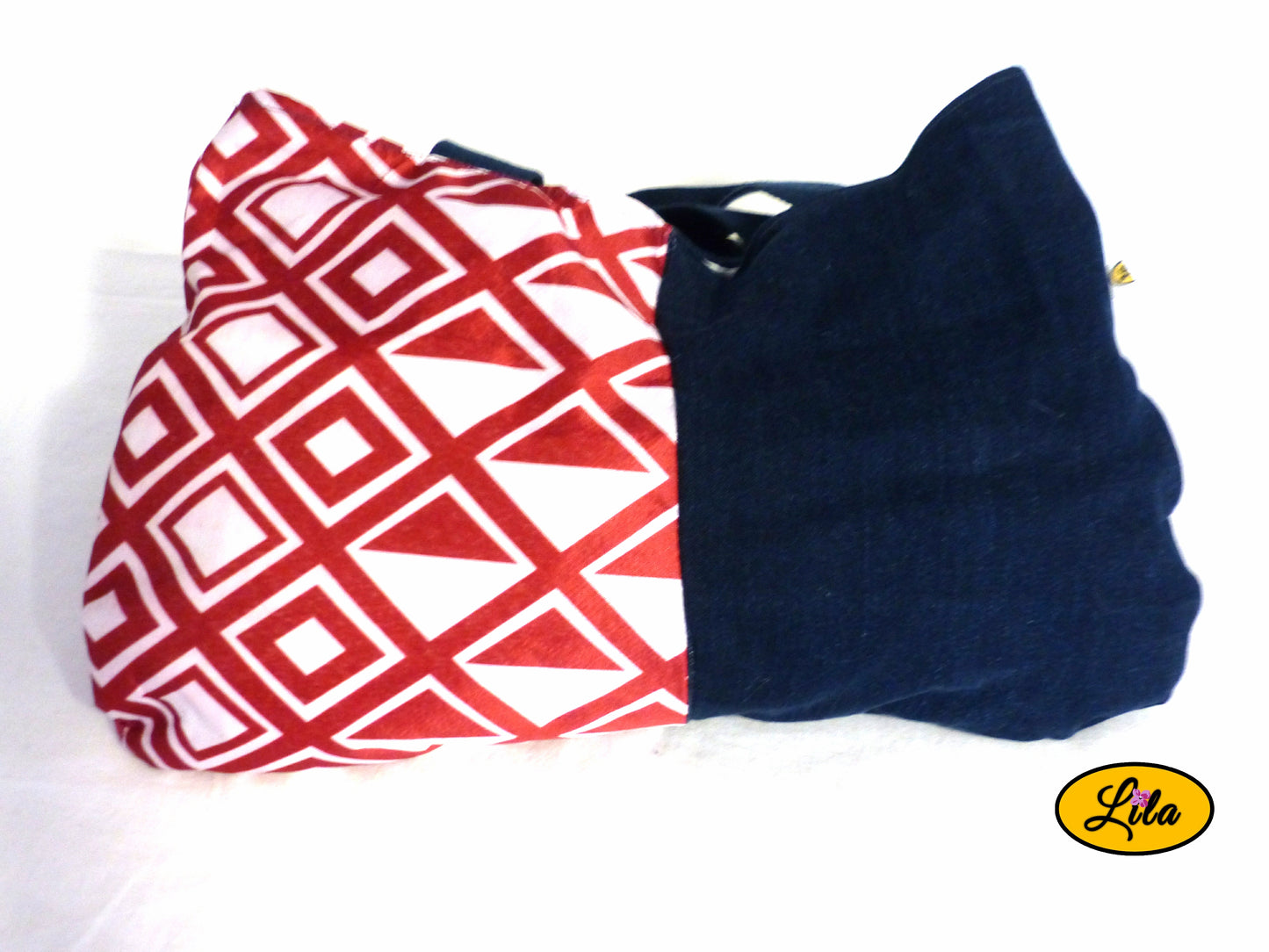 Sac à main en jeans et tissu géométrique