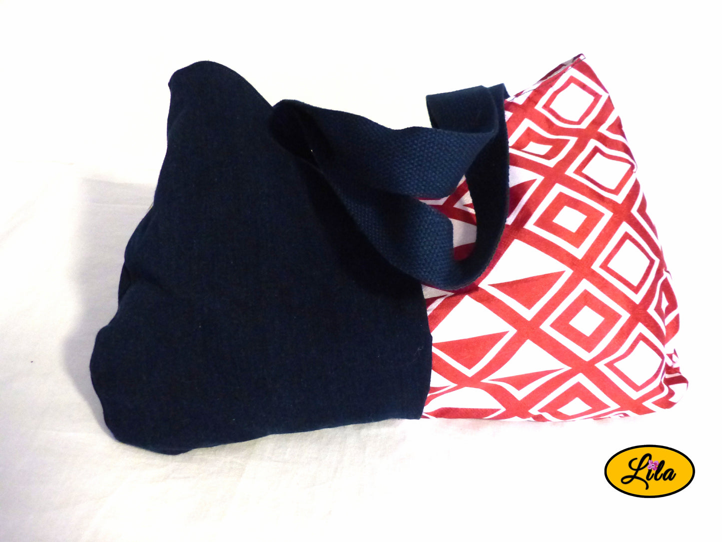 Sac à main en jeans et tissu géométrique