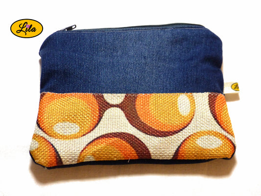 Trousse en jeans & bande vintage orange
