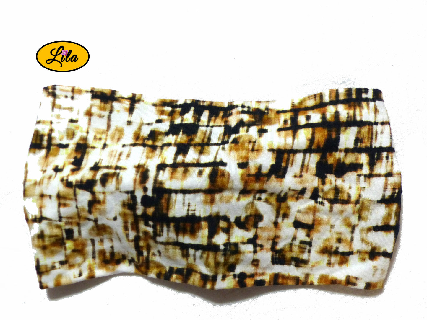 Bandeau en tissu blanc et marron vu de dos sur fond blanc style naturel et tendance