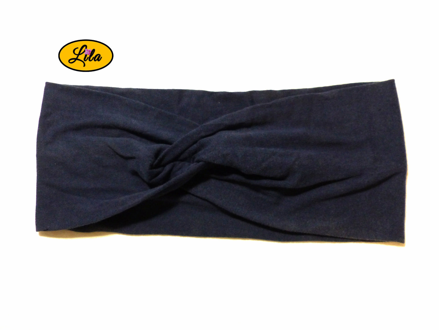Bandeau en tissu bleu foncé vu de face sur fond blanc style élégant et moderne