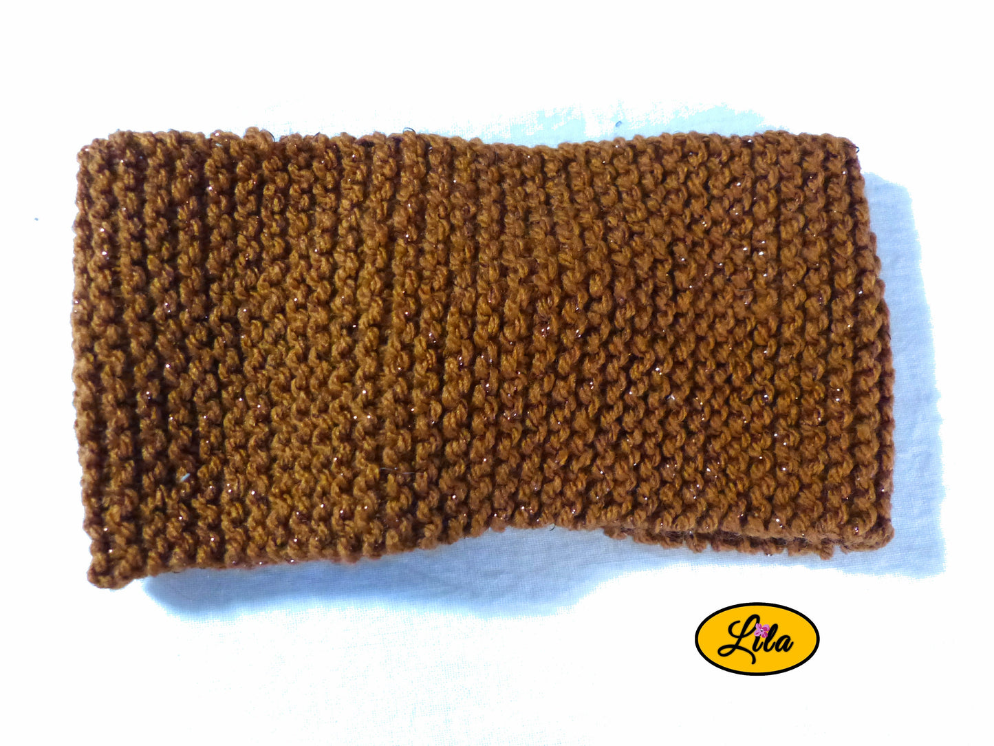 Bandeau en laine brun pailleté vue de dos
