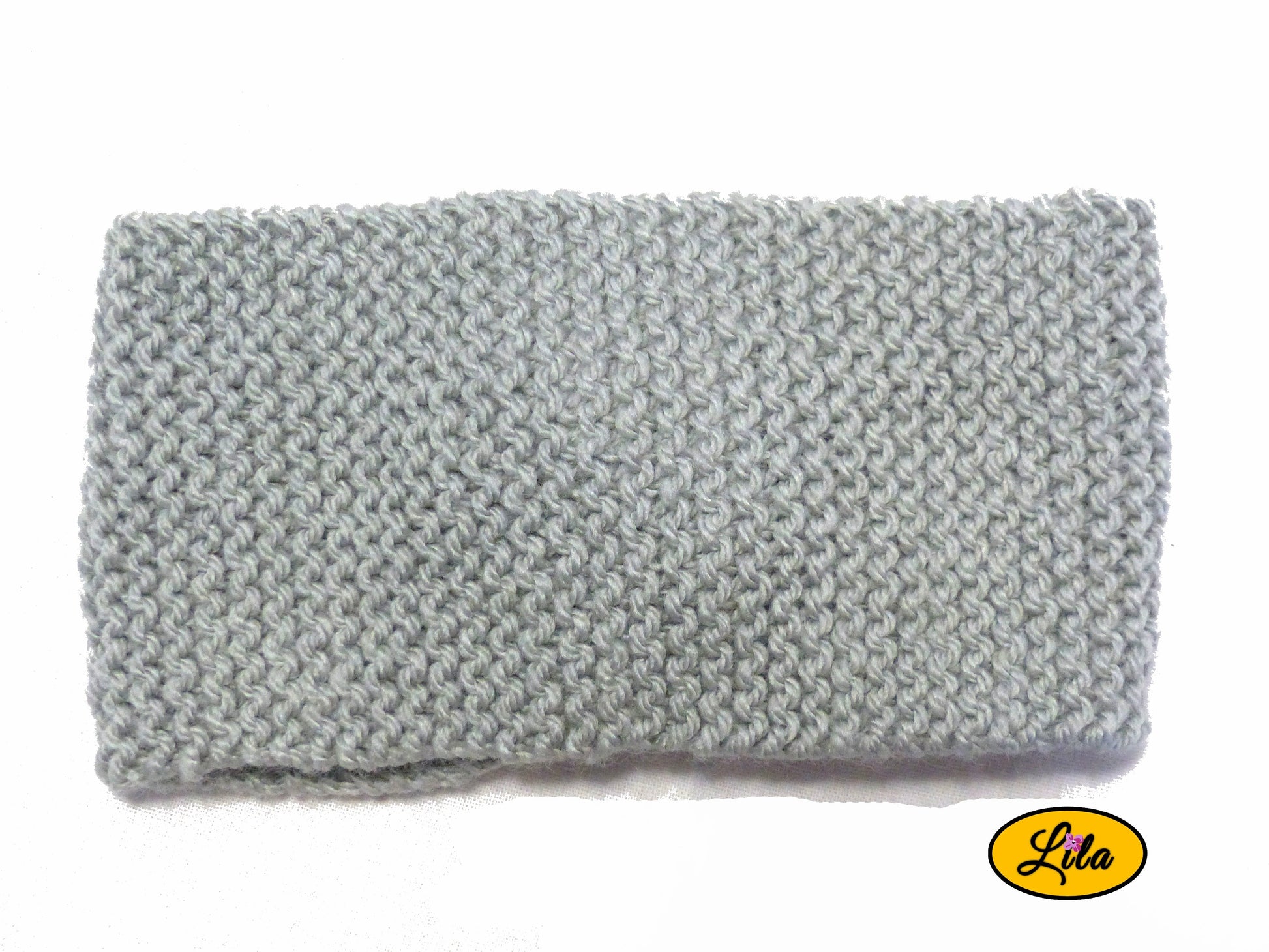 Bandeau en laine gris vue de dos