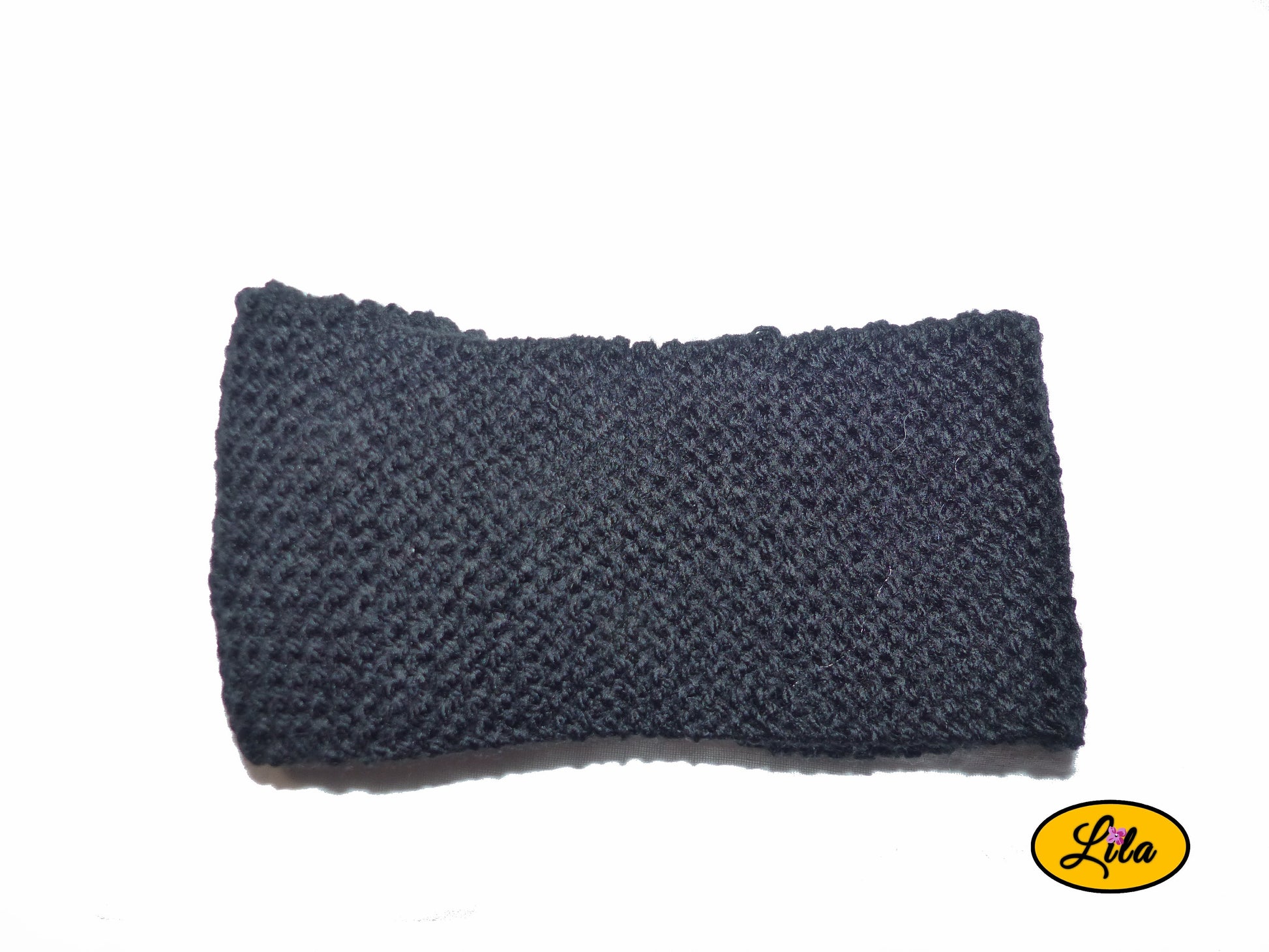 Bandeau en laine noir vue de dos