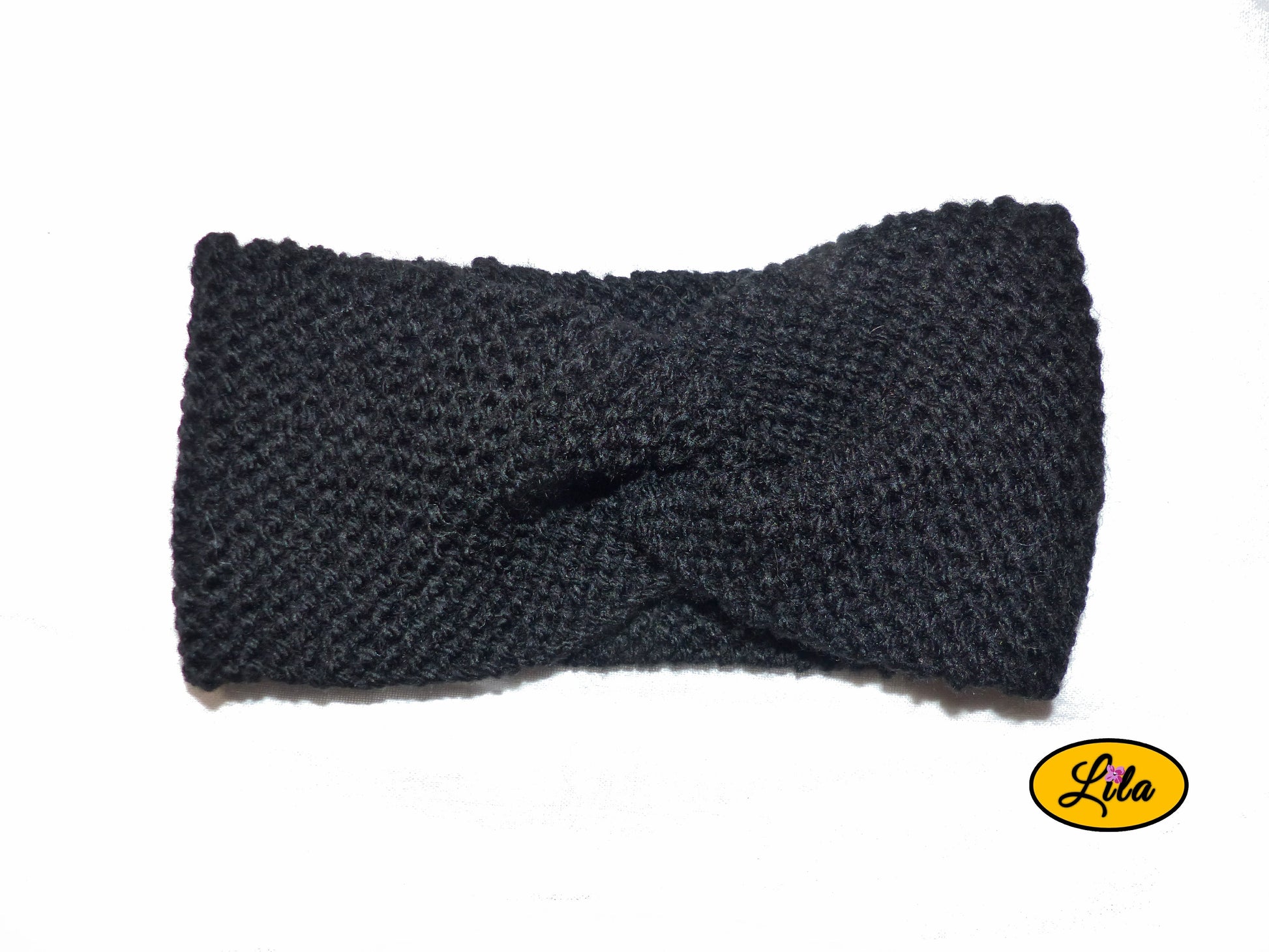Bandeau en laine noir vue de face style hiver minimaliste