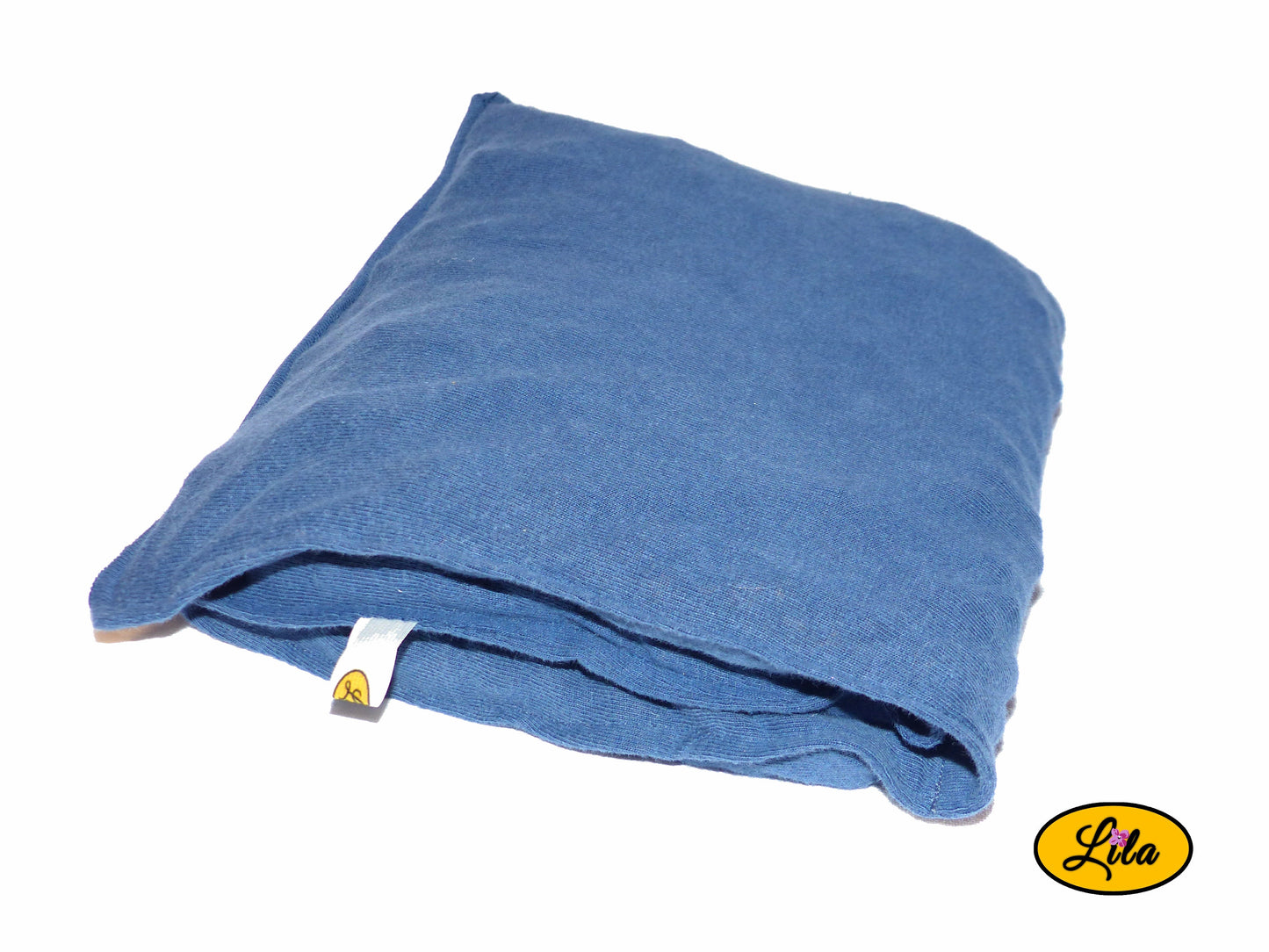 Bouillotte XL bleu marine pliée en un compartiment vue de profil sur fond blanc