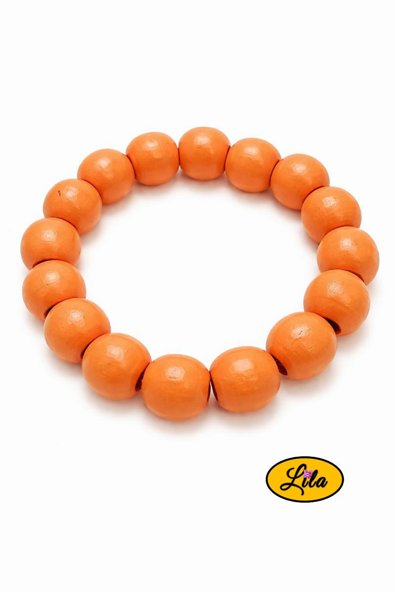 Bracelet perles bois orange sur fond blanc vue produit