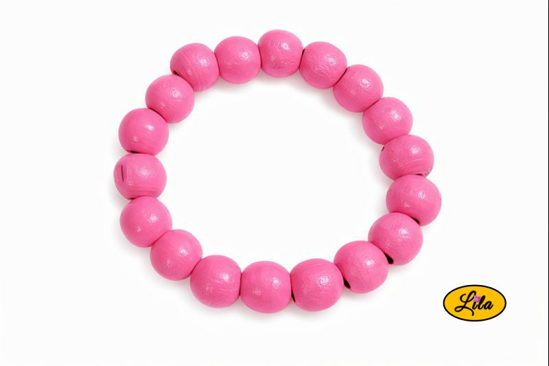 Bracelet perles bois rose sur fond blanc vue produit