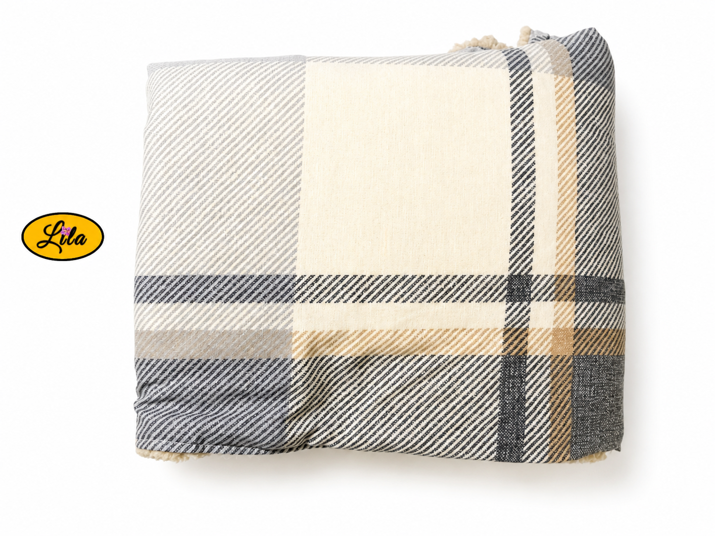 Foulard triangulaire en tartan brun plié sur fond blanc style chaleureux et vintage