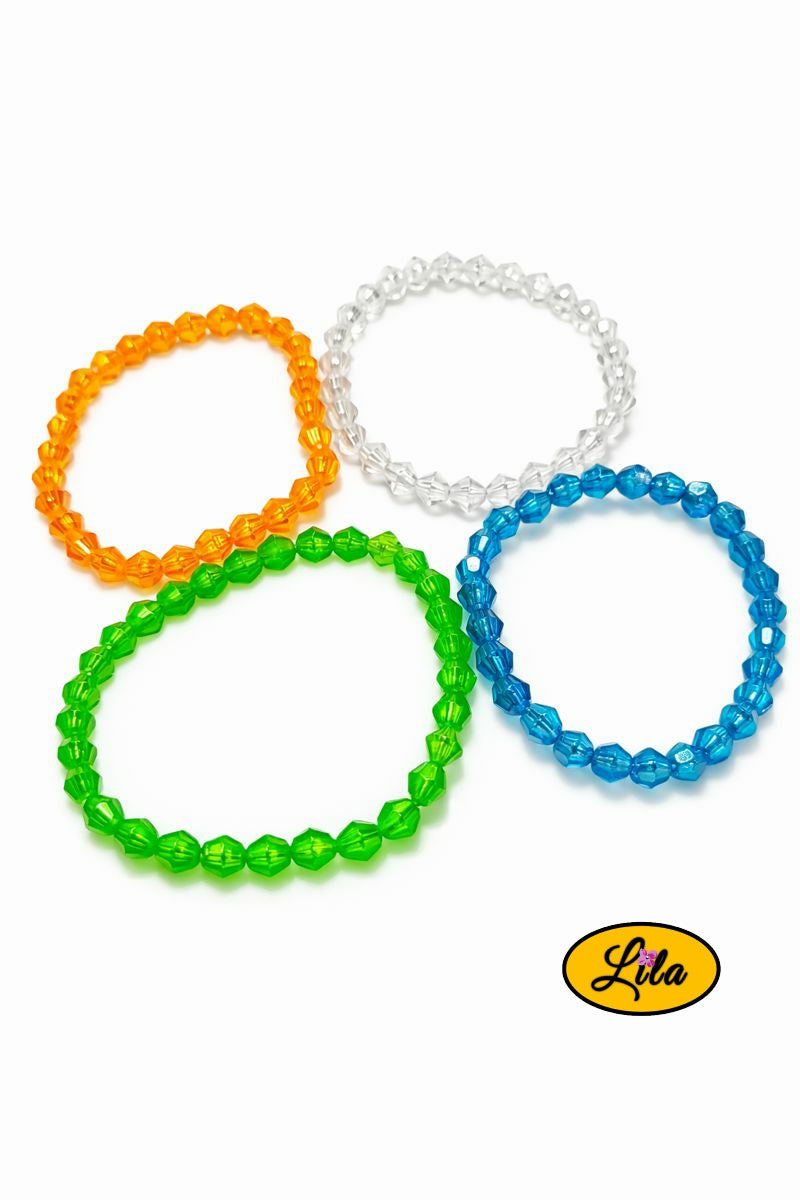 Détail bracelets perles effet diamant multicolores vue rapprochée