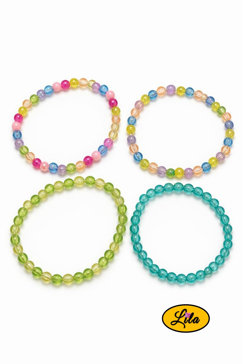 Lot de 4 bracelets perles rondes multicolores sur fond blanc vue produit