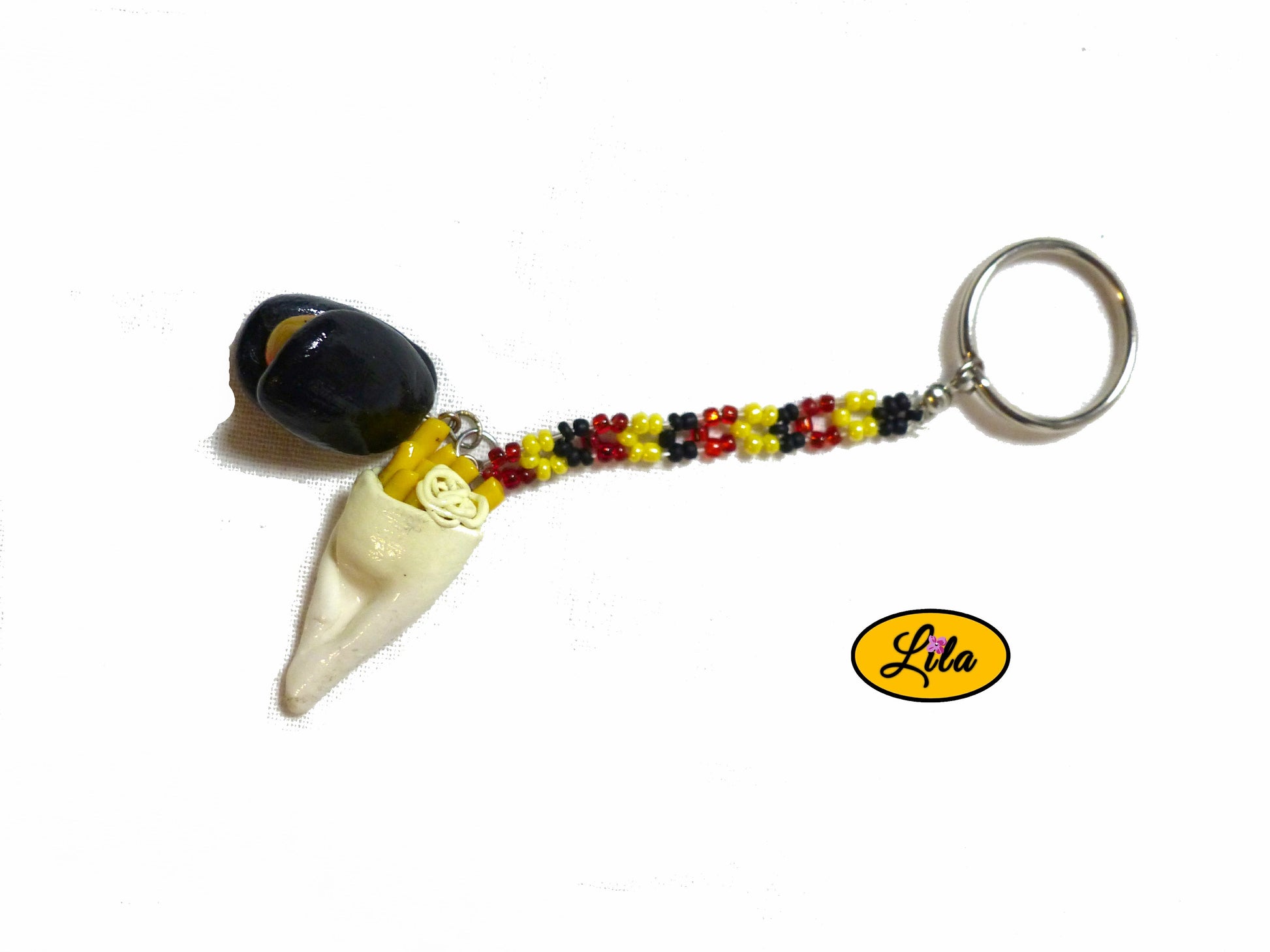 Porte-clé frites et moule design belge angle vue produit 