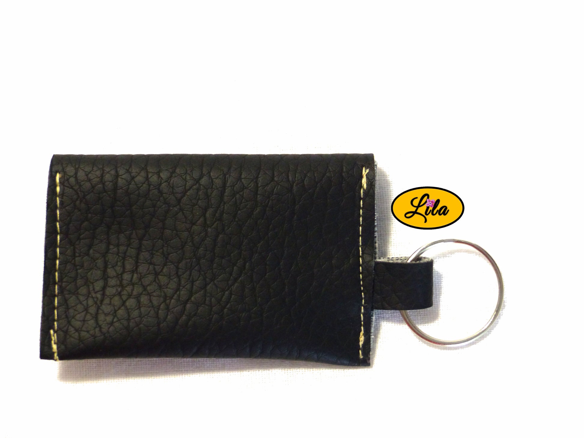 Porte-clé mini pochette noir en simili cuir vue de dos