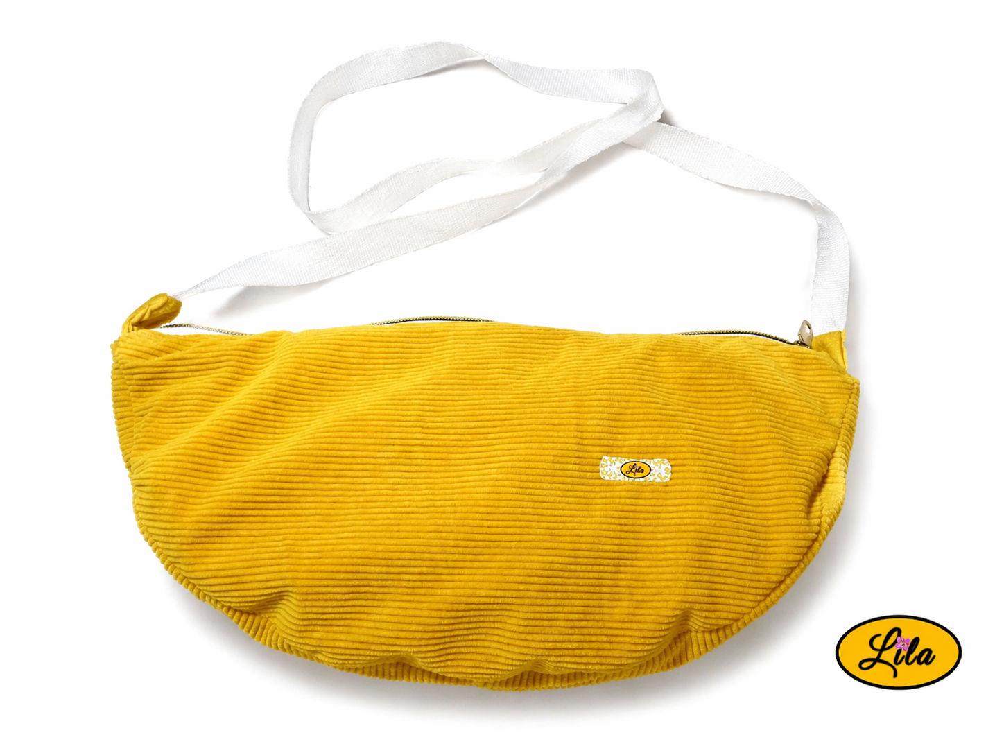 Sac Luna velours côtelé jaune vu de dessus montrant sa forme complète