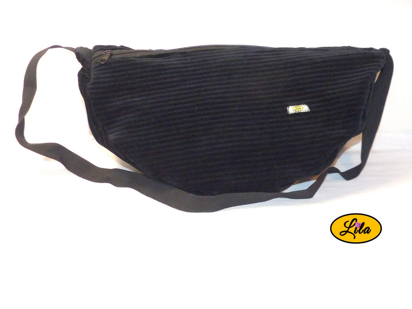 Sac Luna en velours côtelé noir avec anse noire posé droit vue complète