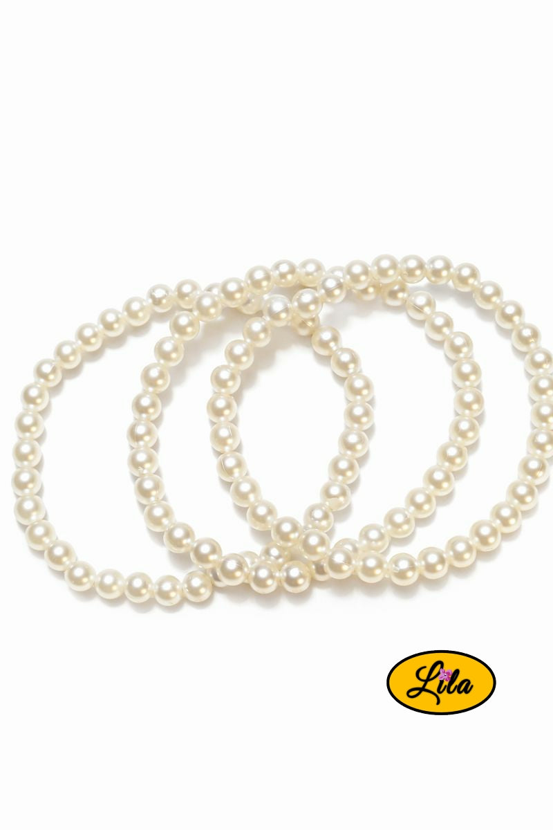 Trio de bracelets perles nacrées rondes vue alternative sur fond blanc