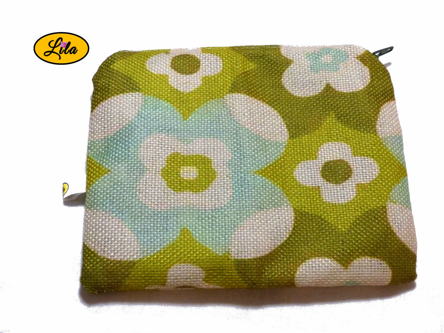 Trousse vintage verte fleurie vue de dos